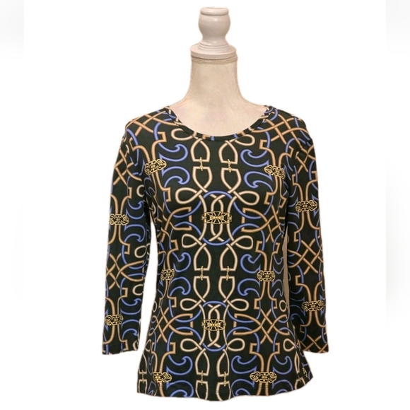 J. McLaughlin Women’s Geometric Chain Print Top 3/4  Sleeve Size Medium - Picture 1 of 7